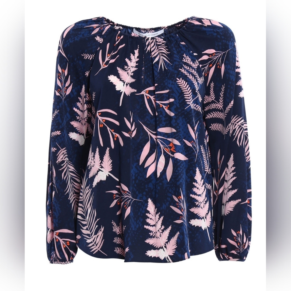 Diane Von Furstenberg Navy and Pink Floral Blouse